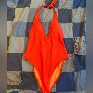 Aerie Hot Pink Deep V One Piece Swim Suit